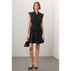 Veronica Beard Black Ruched Shirt Dress